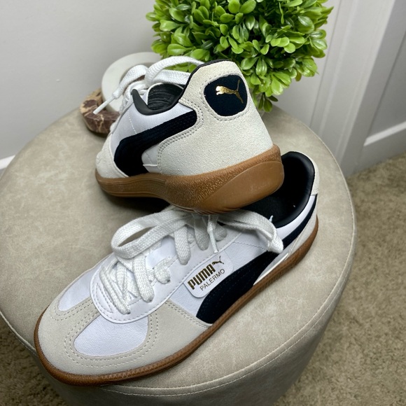 PUMA White/Black Palermo Leather + Suede Sneakers Size 7 - Picture 6 of 7